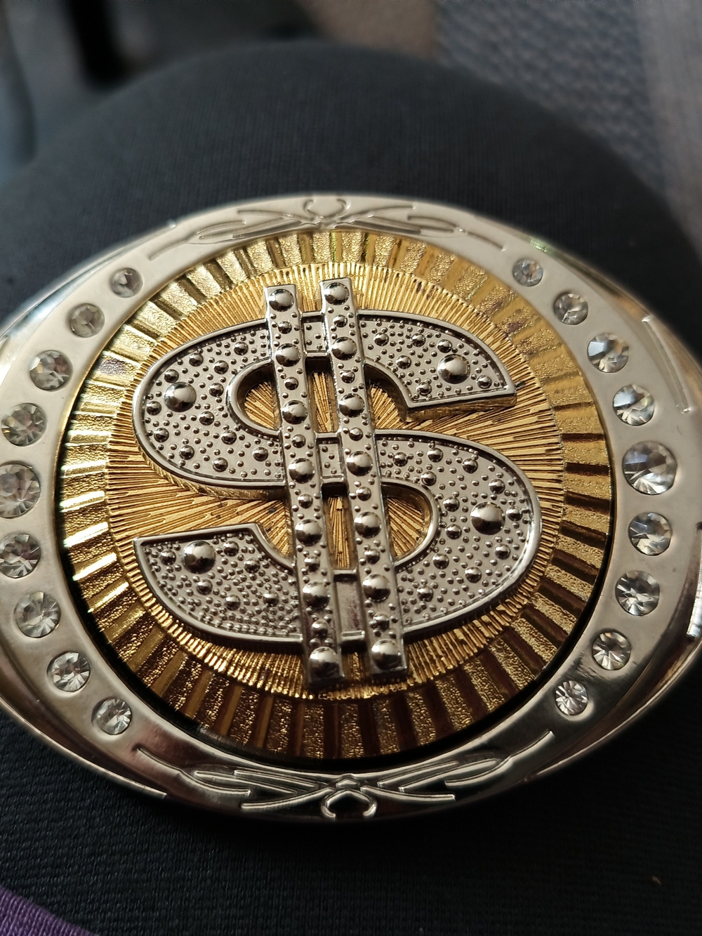 Dollar Sign Rhinestone Belt Buckle - Gold & Silver 3 1/2 X 2 5/8